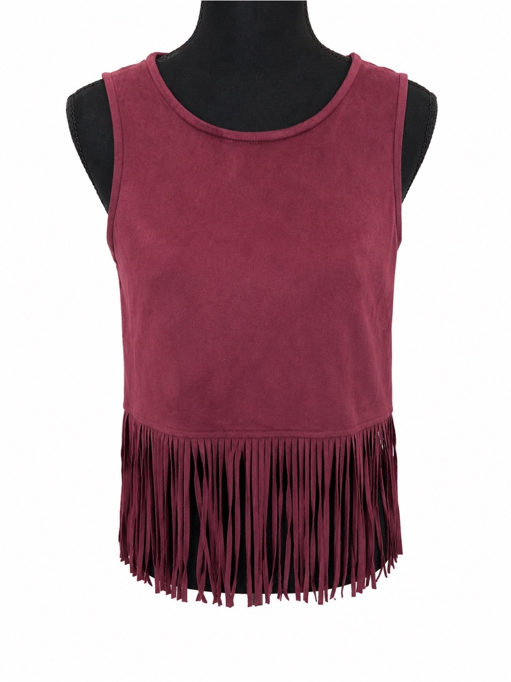 Fringe Hem Sleeveless Tank Top - Wine